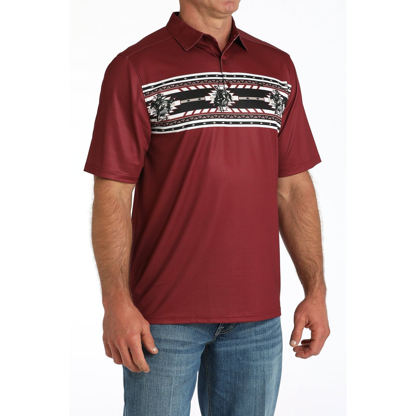 Cinch Men’s Arenaflex Polo Shirt, Bucking Bronc, Burgundy MTK1863050