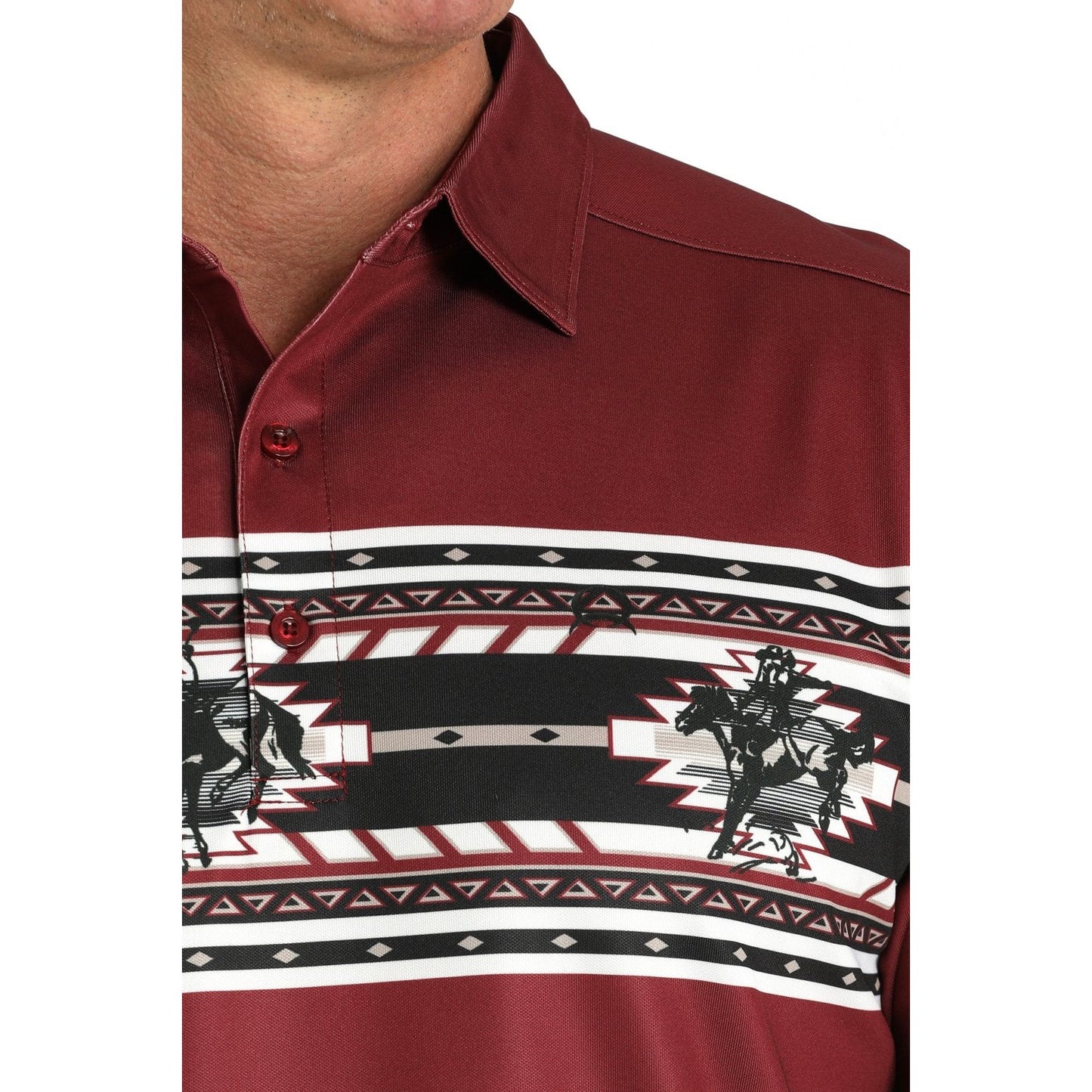 Cinch Men’s Arenaflex Polo Shirt, Bucking Bronc, Burgundy MTK1863050