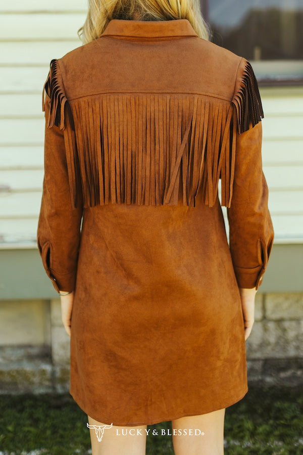 Lucky & Blessed Dress Brown Suede Fringe