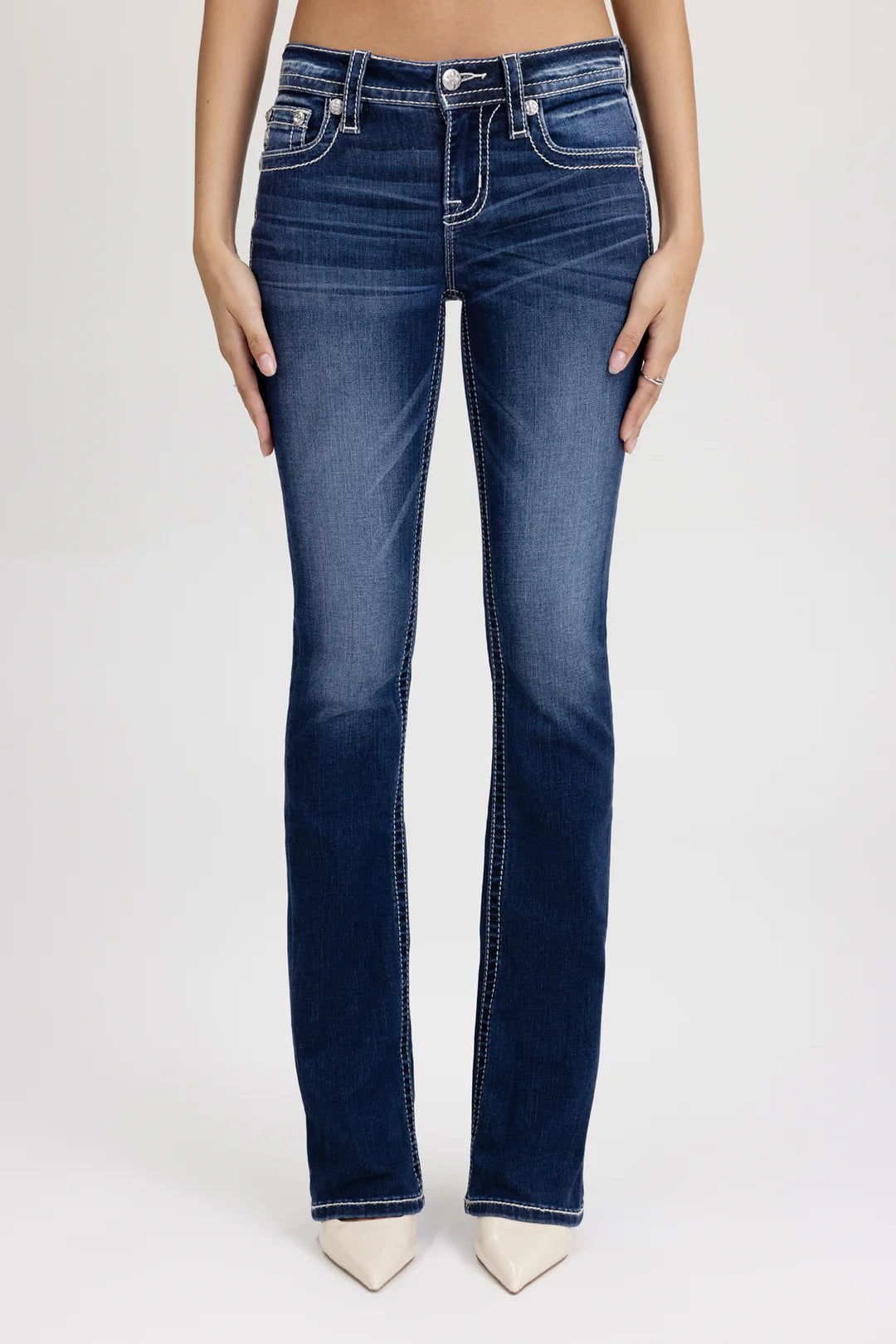 Miss Me Nyah Cross Stitched Bootcut Jeans