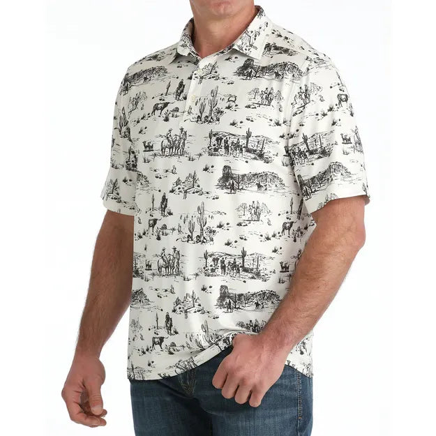 Cinch Men’s Arenaflex Polo Shirt, Cactus Pattern, Cream MTK1865038