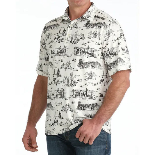 Cinch Men’s Arenaflex Polo Shirt, Cactus Pattern, Cream MTK1865038