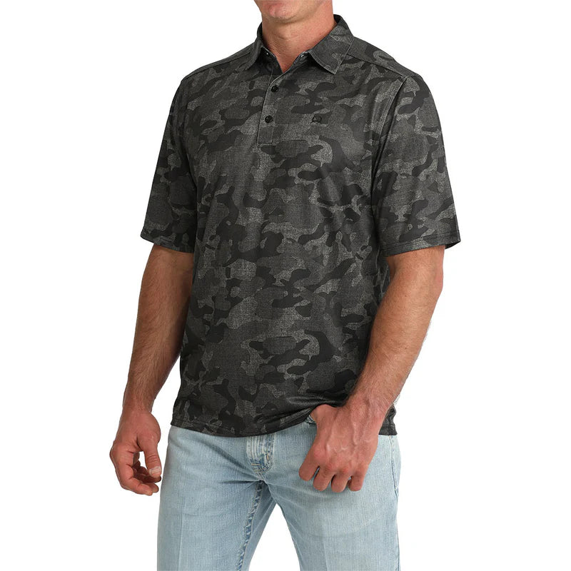Cinch Men's Black Camo ArenaFlex Polo MTK1865049