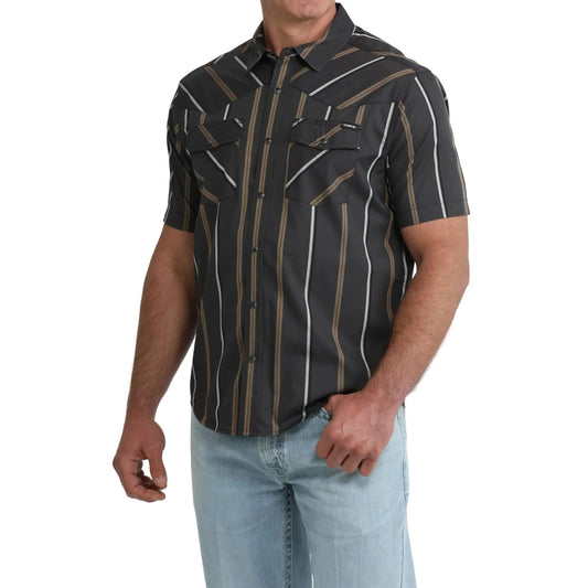 Men's Cinch Short Sleeve Black Striped Camp Shirt MTW1402016