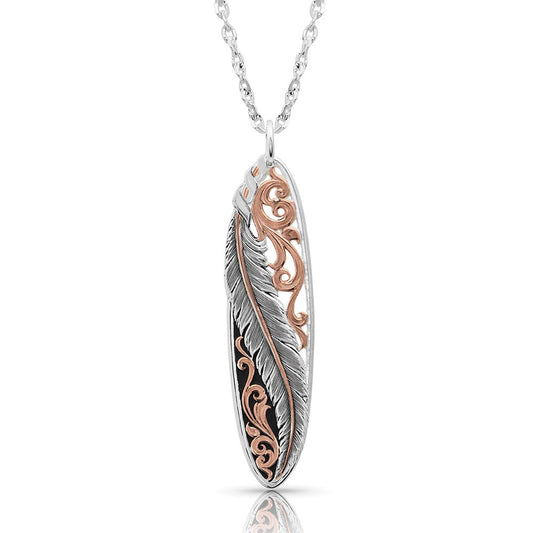 Wind Dancer Pierced Feather Oval Necklace