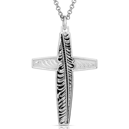 Montana Silversmiths Faith Hope & Feathers Cross Necklace