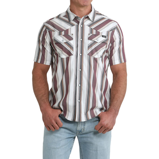 Cinch Men's White Stripe Print Snap Button Shirt MTW1402015