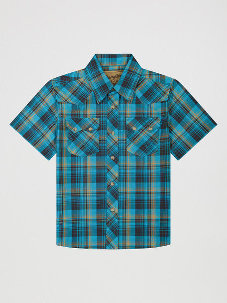 WRANGLER RETRO TEAL PLAID PRINT KIDS BOYS SHIRT  112381881