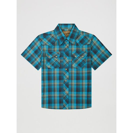 WRANGLER RETRO TEAL PLAID PRINT KIDS BOYS SHIRT  112381881