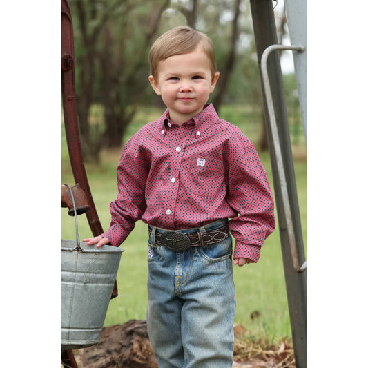 Cinch Boy's Toddler Pink Geometric Print Button Down Shirt MTW7061420