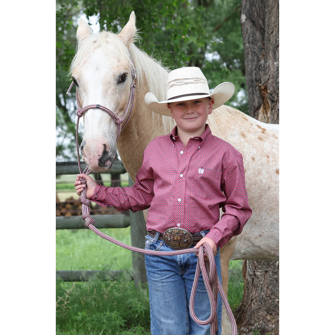 Cinch Boy's Youth Pink Printed Button Down MTW7060420