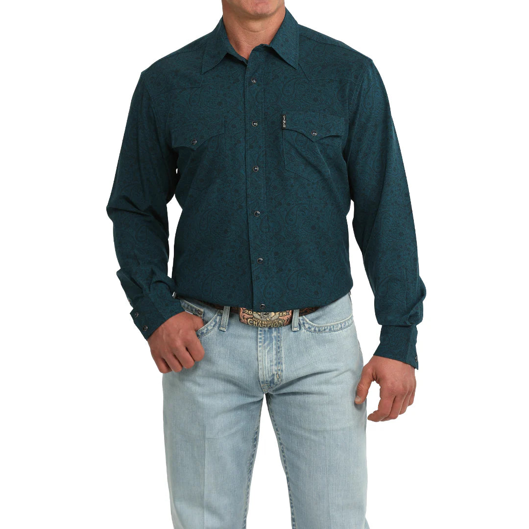 Cinch Men's Teal Paisley Print Snap Button Shirt MTW1303107