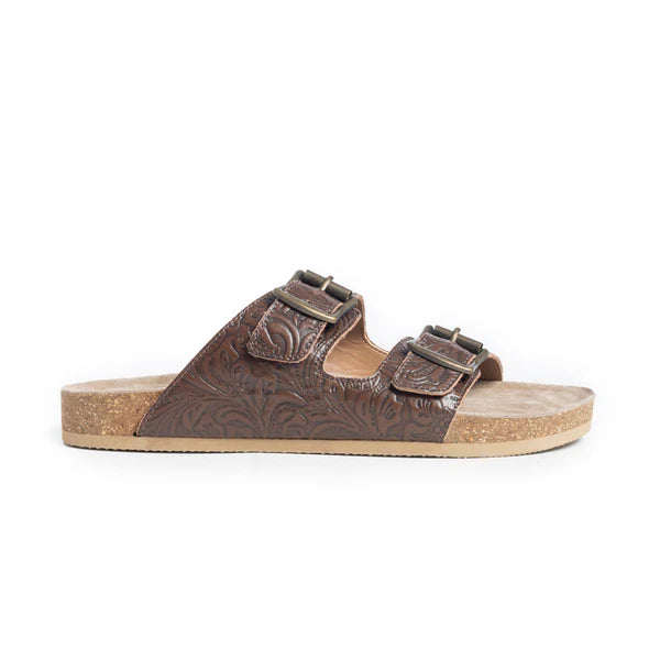 Myra Cedarstone Brown Embossed Leather Sandals s-10631