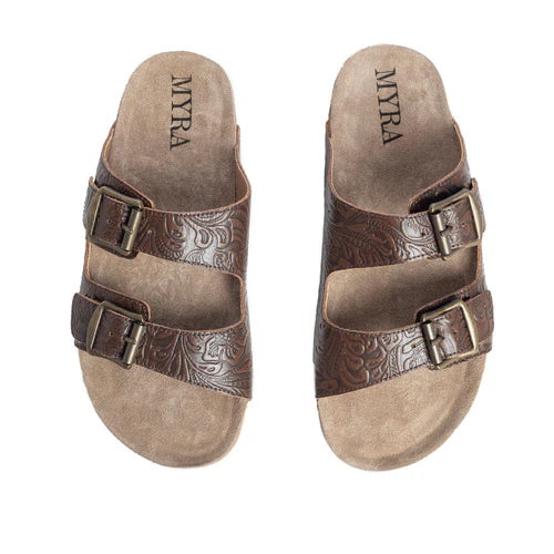 Myra Cedarstone Brown Embossed Leather Sandals s-10631