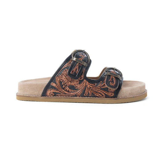 Myra Canyon Ember Handtooled Leather Sandals In Bronzed Brown S-14067