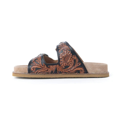 Myra Canyon Ember Handtooled Leather Sandals In Bronzed Brown S-14067