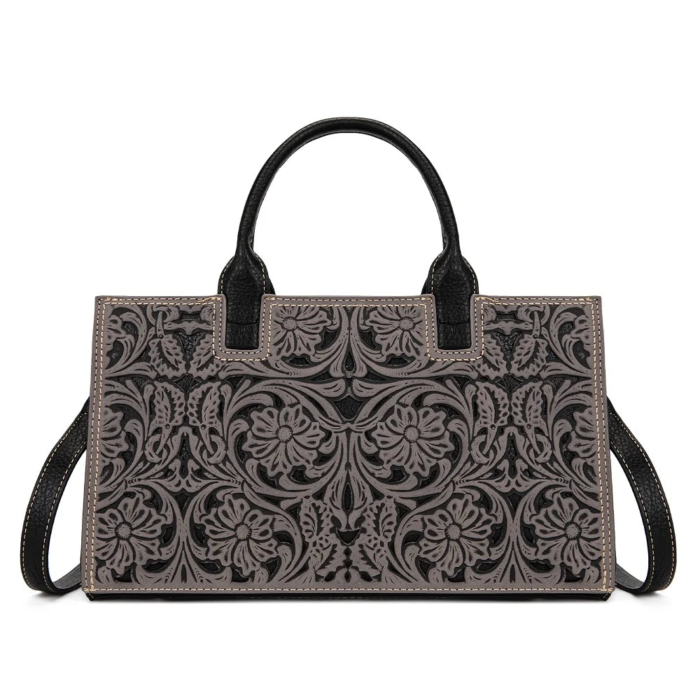 Trinity Ranch Floral Tooled Leather Western Satchel Tote Bag