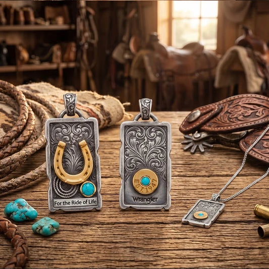 Wrangler Horseshoe & Turquoise Western Dog Tag Pendant Necklace WG-AC-NS-3096