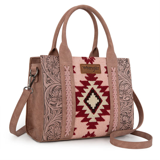 Wrangler Tote/ Crossbody Tooled Aztec Pattern Print, WG226-8120