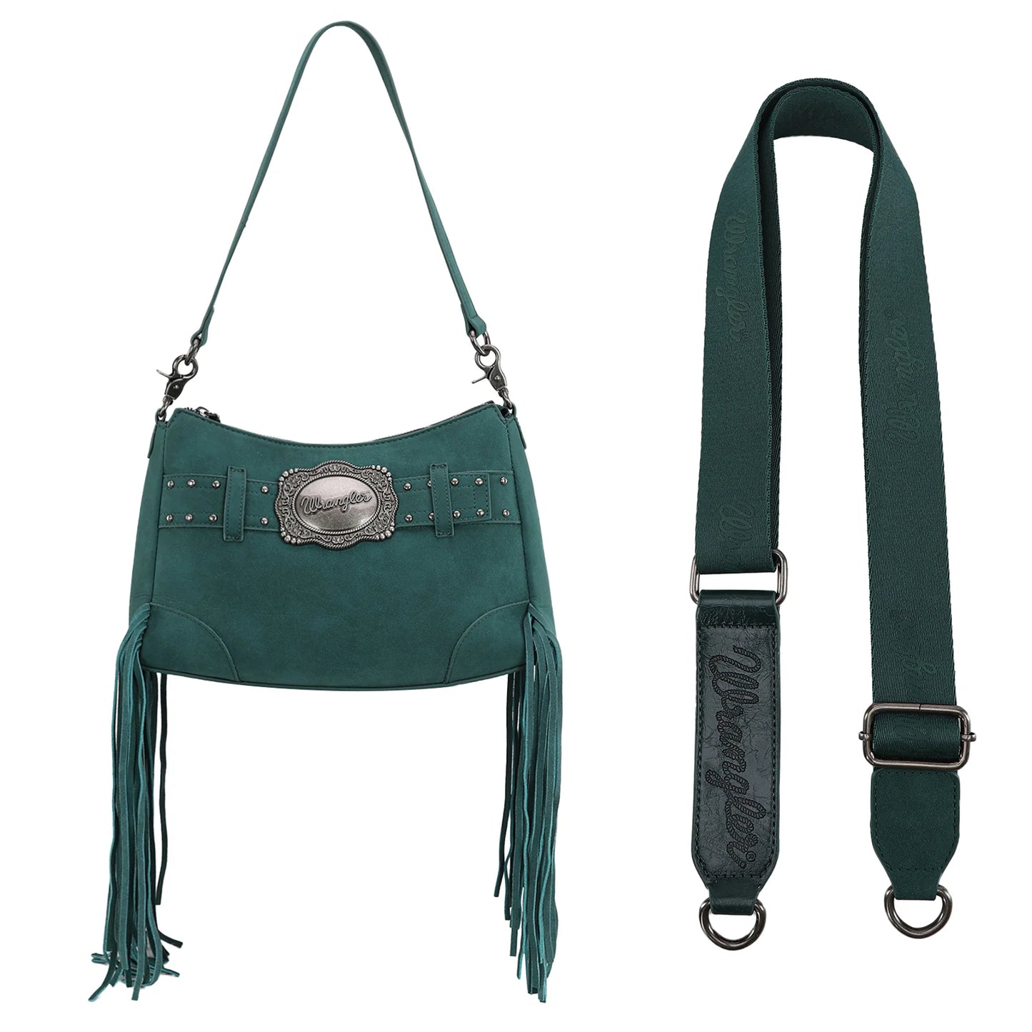 WG241-2022 Wrangler Fringe Buckle Hobo Bag/Crossbody Bag - Turquoise