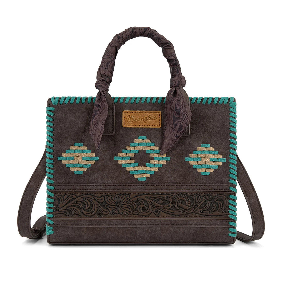 Wrangler Whipstitch Aztec Satchel/Crossbody with Scarf Handle WG-HB-310-8120