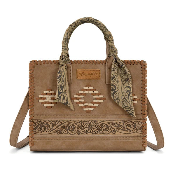 Wrangler Whipstitch Aztec Satchel/Crossbody with Scarf Handle WG-HB-310-8120