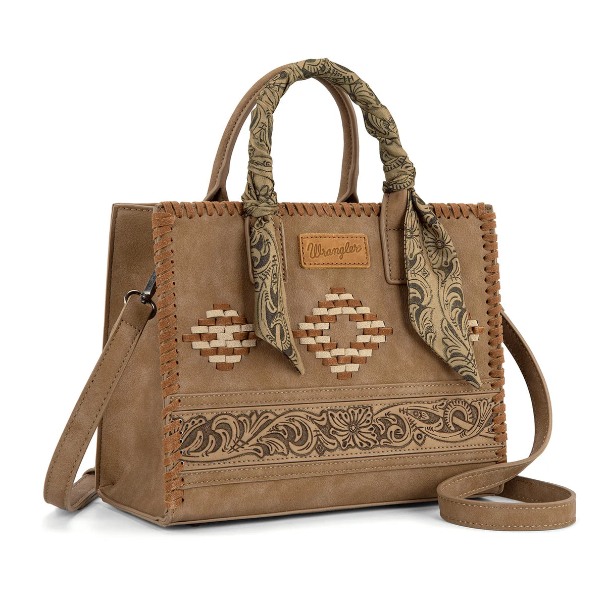Wrangler Whipstitch Aztec Satchel/Crossbody with Scarf Handle WG-HB-310-8120