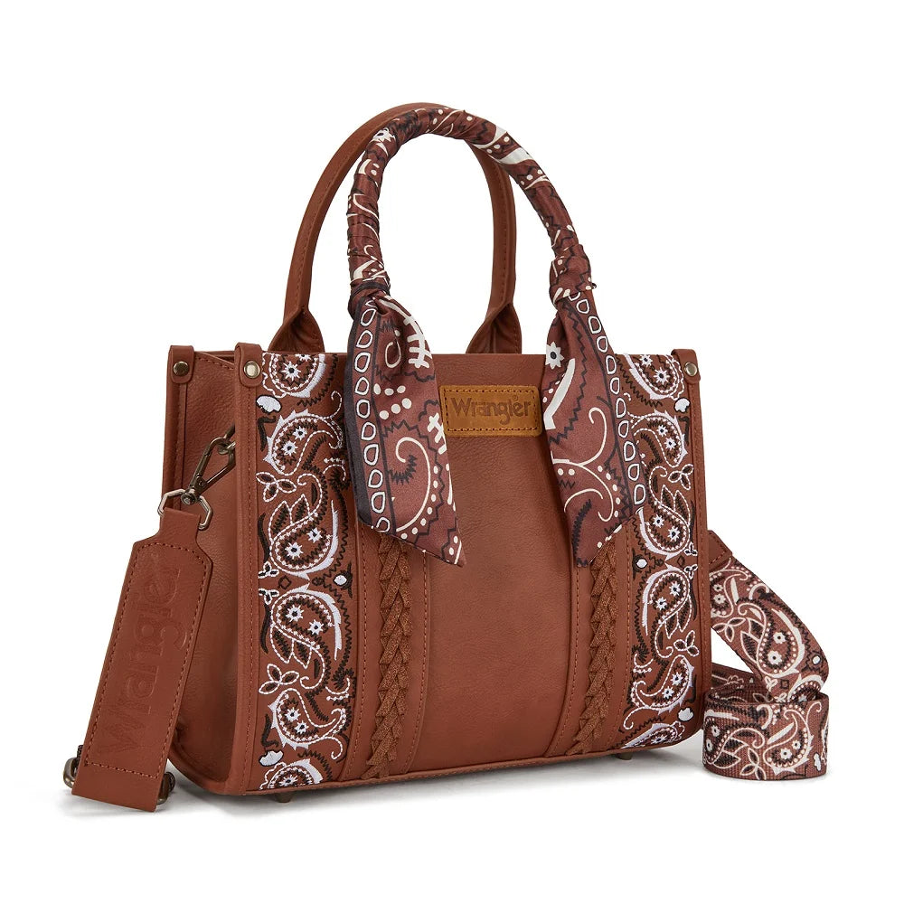 Wrangler Bandana Paisley Braided Tote Purse- Multiple Colours  WG331-8120