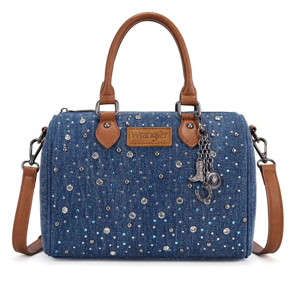Wrangler Western Rhinestone Denim Boston Bag/Crossbody WG458-51102