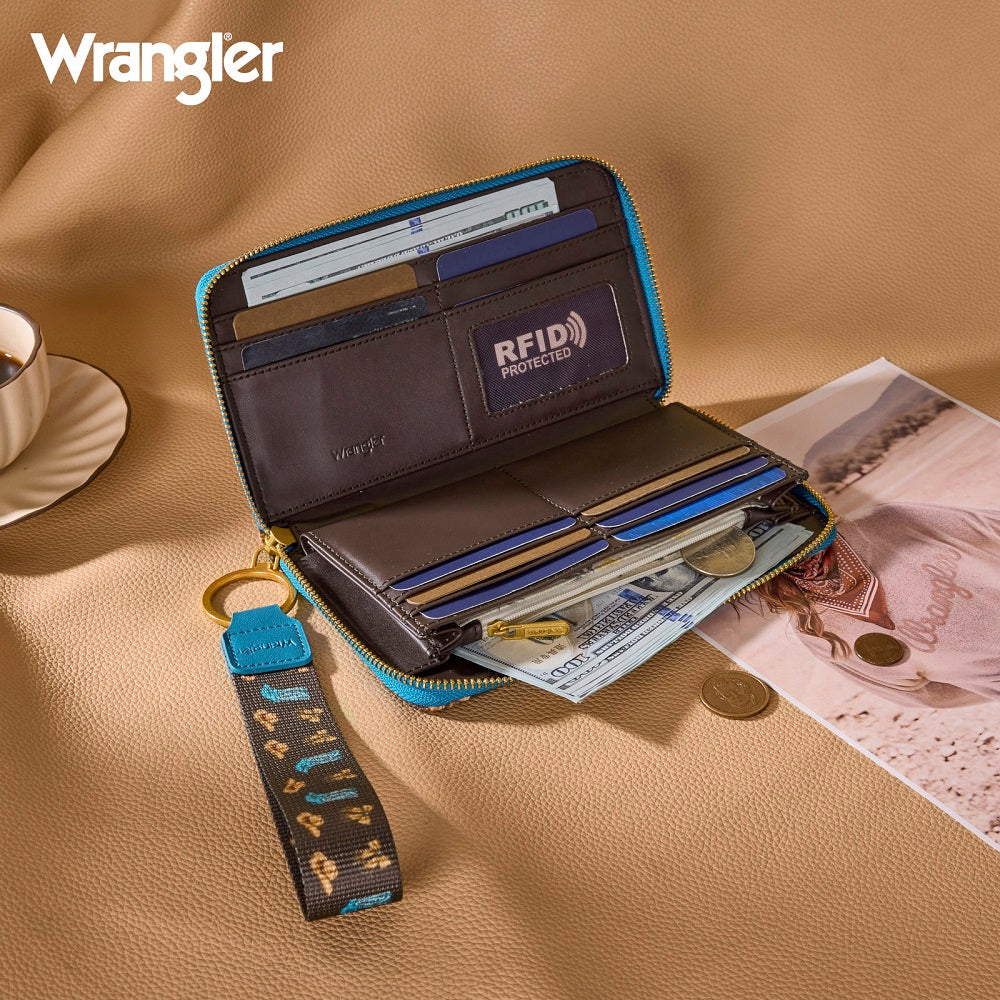 Wrangler Western Print RFID Blocking Zippered Cowgirl Wallet - WG524-W006CF