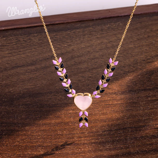 Wrangler 14k Gold Western Y Necklace Heart Shaped Natural Stone Pendant