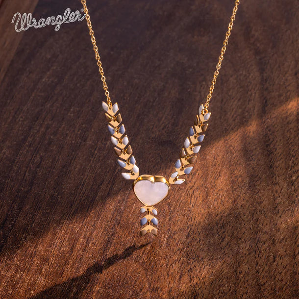 Wrangler 14k Gold Western Y Necklace Heart Shaped Natural Stone Pendant