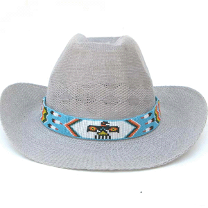 Blue White Red Yellow Seed Beaded Thunderbird Beadwork Cowbo