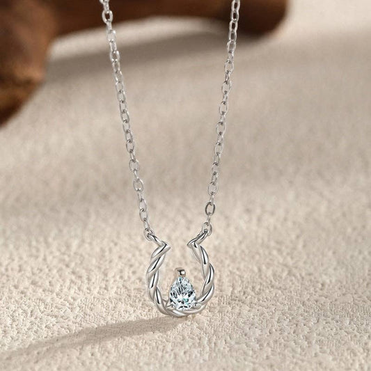 Twisted Horseshoe Teardrop Necklace in 925 Sterling Silver