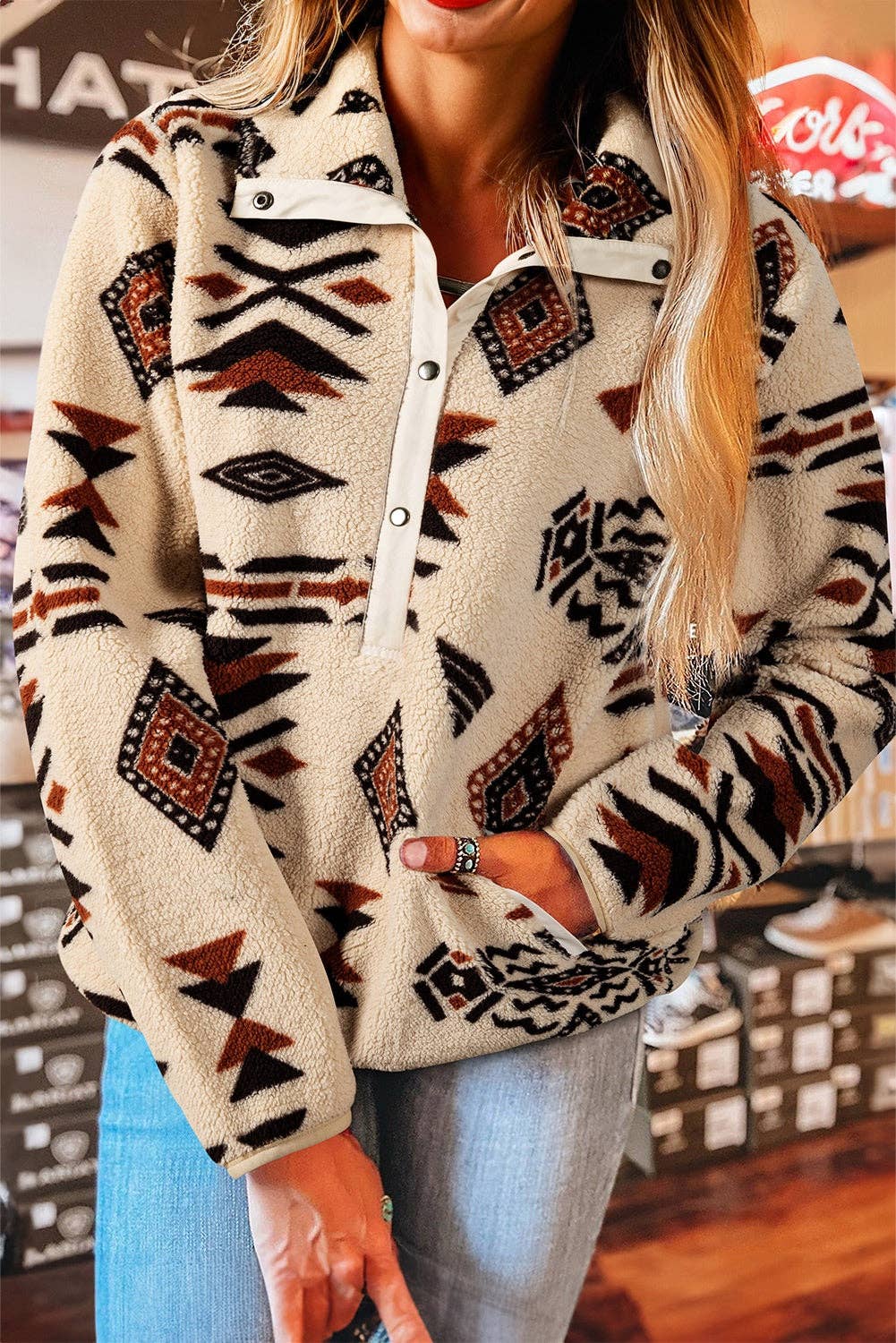 Western Aztec Half Zip Plush Sweatshirt