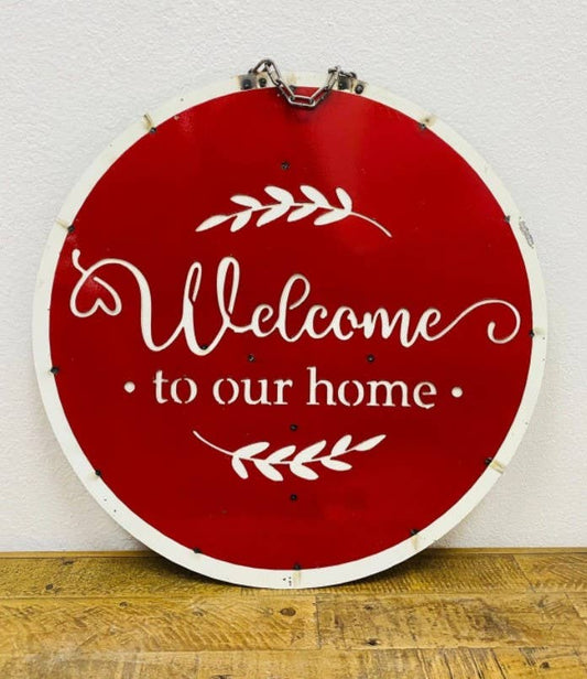 Rustic Farm - Round Metal Wall Sign, Welcome To Our Home (OOS) - 8.8