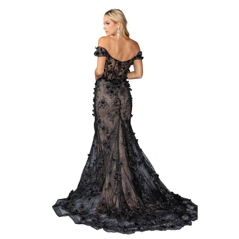 Ruffled Trim and Front Slit Prom Dress