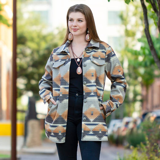 Aztec Print Shacket with Pockets