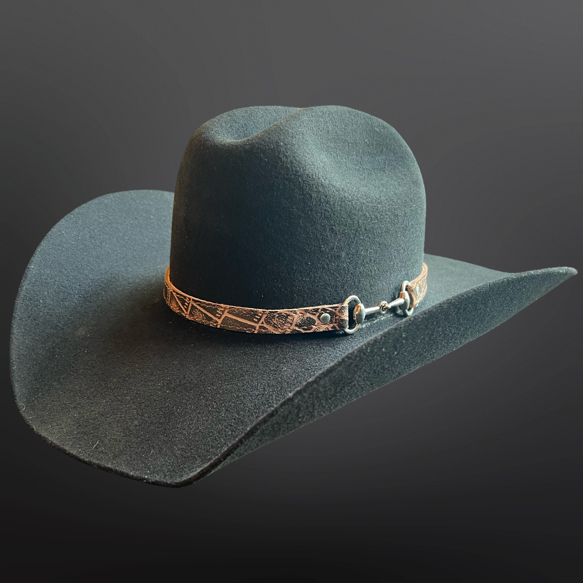 Cowboy Hat Band Embossed Leather Snaffle Bit Turquoise Brown