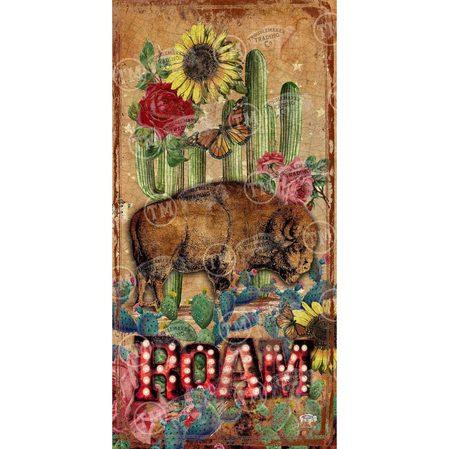 Buffalo and Cactus "Roam"- 14.5" x 30" Medium Rectangle