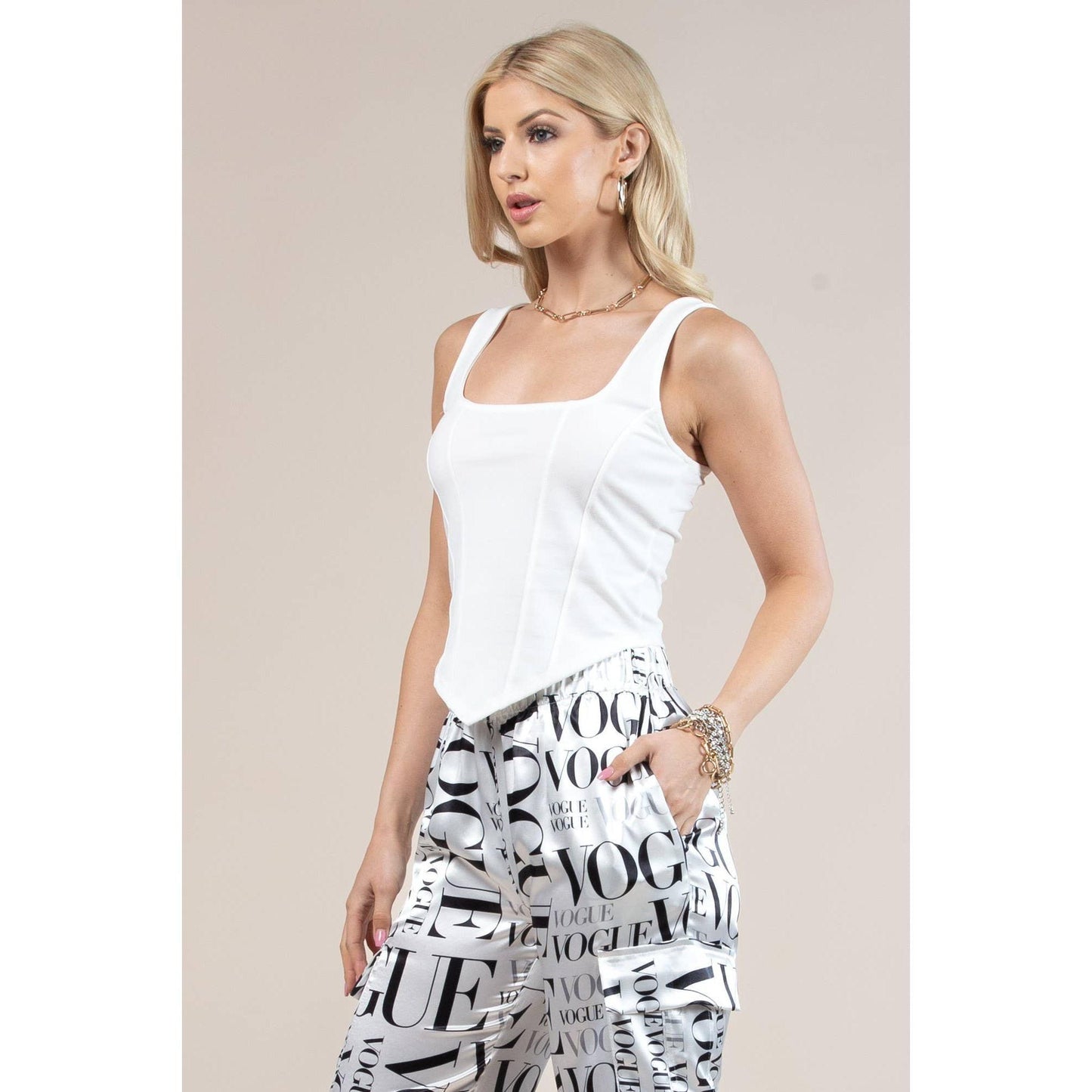 Nylon Apparel - T1352-Sd- Solid  Square Neck Crop Top