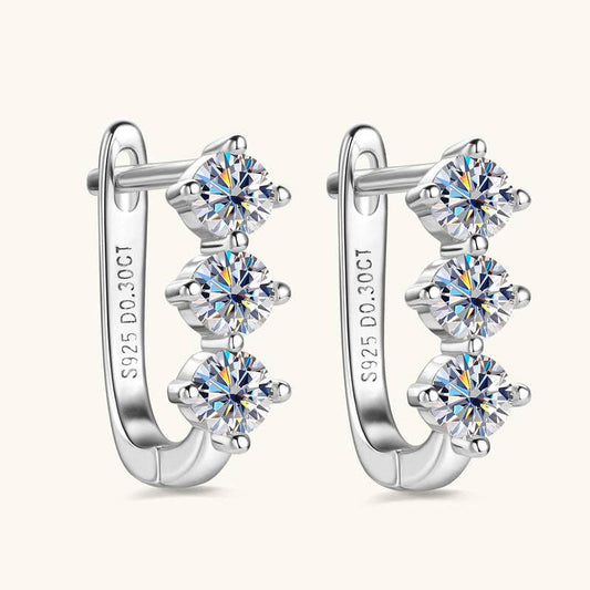 Three Stone Moissanite Hoop Earrings in 925 Sterling Silver