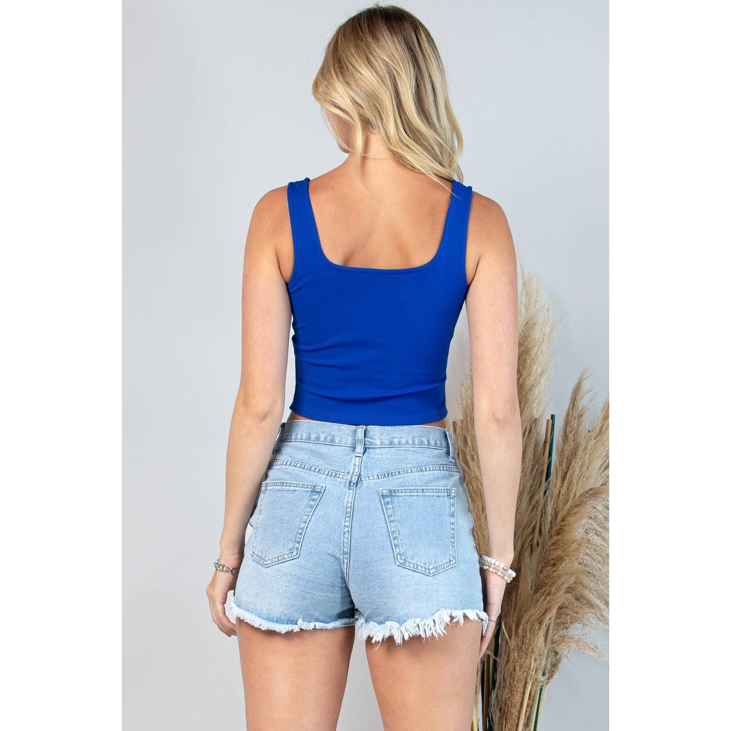 Nylon Apparel - T1352-Sd- Solid  Square Neck Crop Top