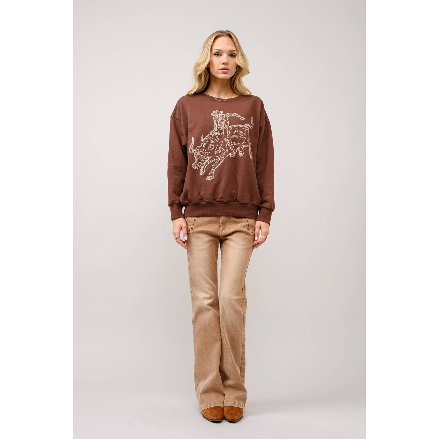 Embroidered Western Pullover Sweatshirt - 36327T