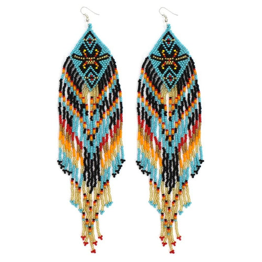 Extra-Long Handwoven Beaded Fringe Earrings | Czech Seed Beads