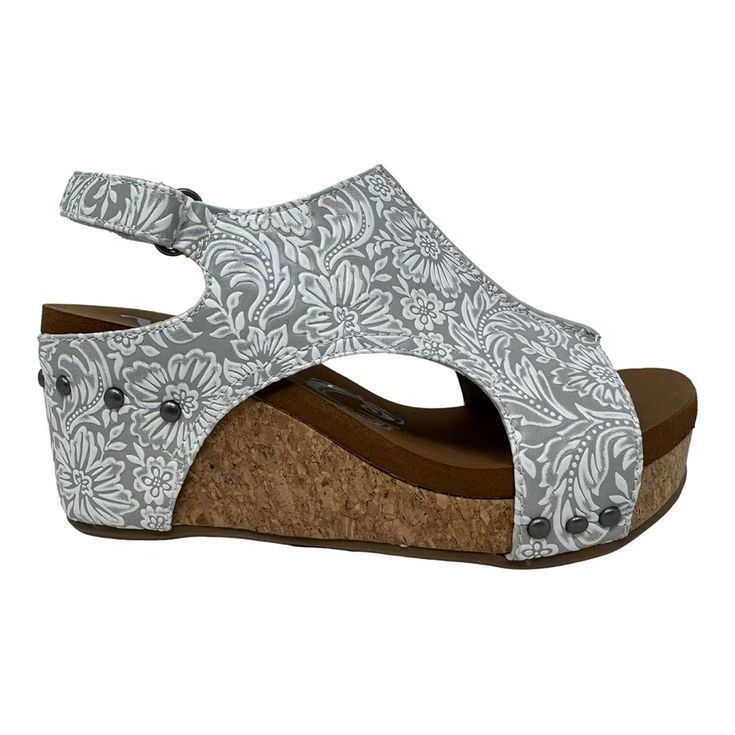 Very G Isabella Tooled Wedge Sandals VGWS0044 It Grey
