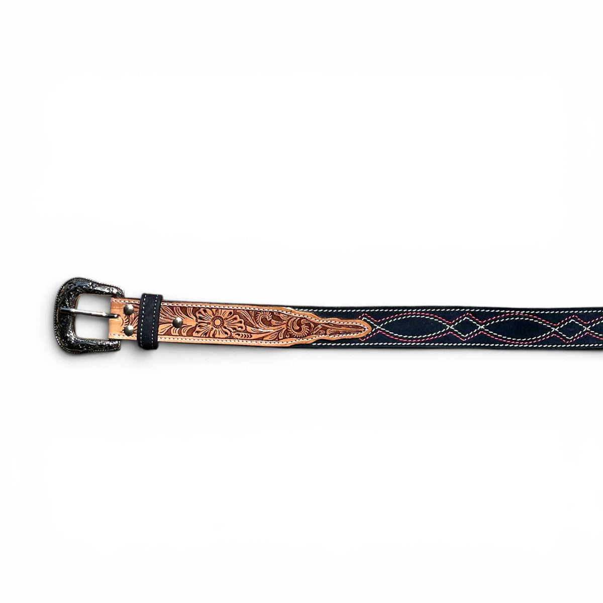 Western Linen Navy/Pink Boot Stitch Belt 