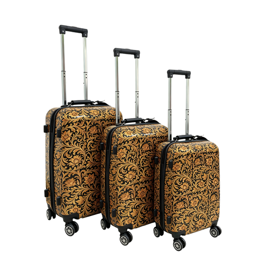 Floral tooling print luggage rolling suitcase 