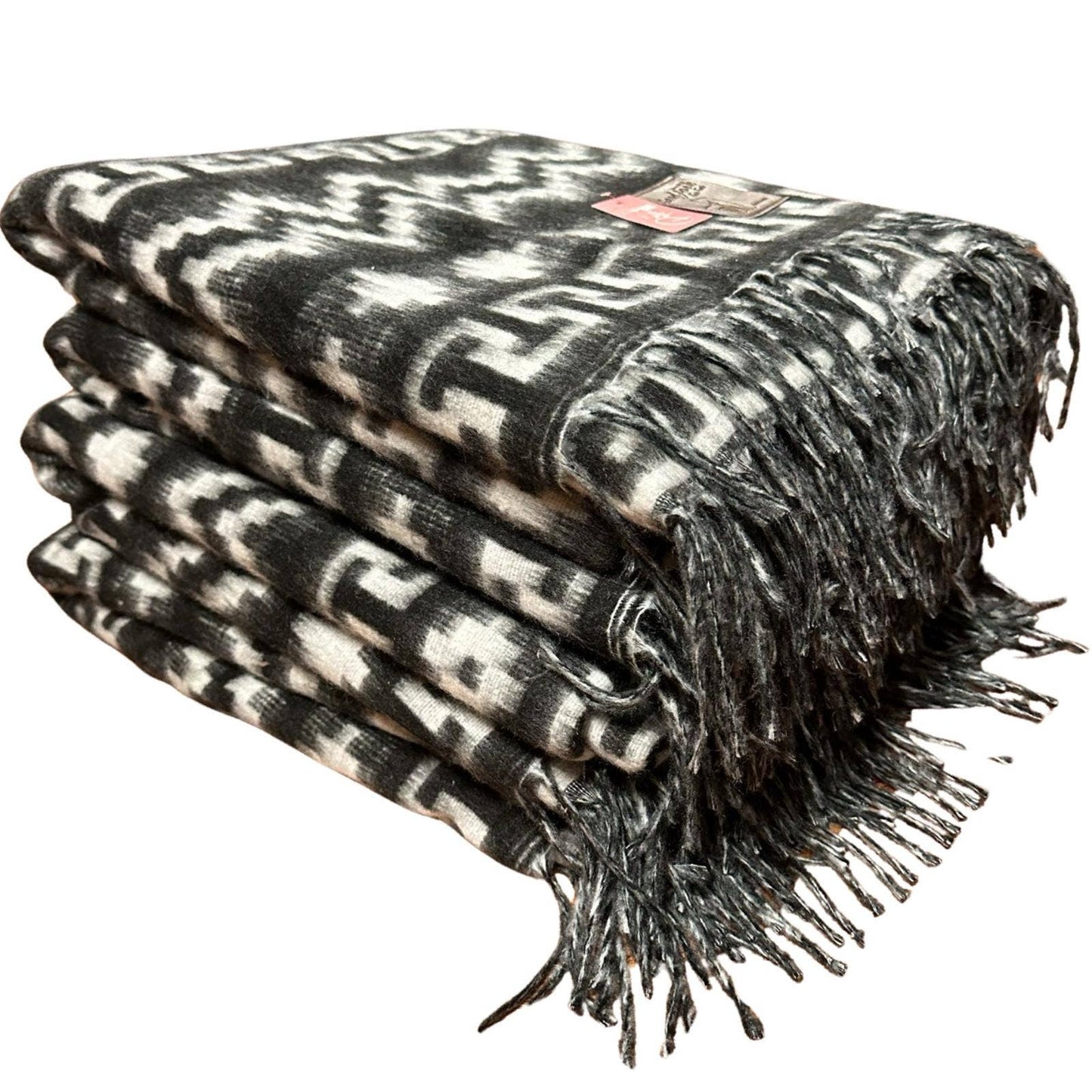 Brushed Alpaca Geometric Blanket Throw- Black Natural Shades