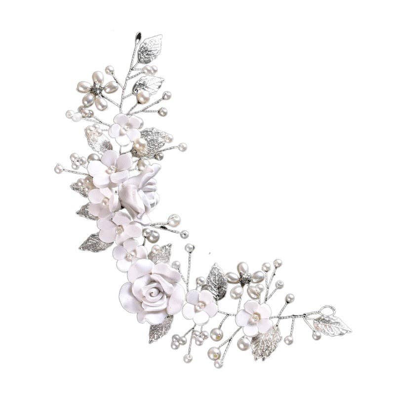 Pearl Flower Leaf Bridal Wedding Hair Clip in Solid Copper